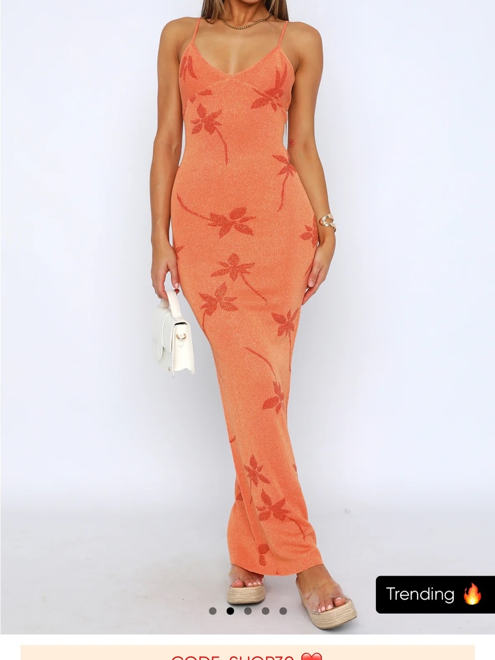 White Fox Boutique Orange Floral Knit Maxi Dress